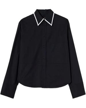 Plan C Contrast-Trim Chest-Pocket Shirt - Black