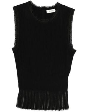 Sandro Ruffled Smocked Top - Black