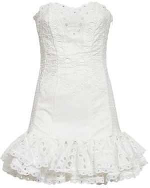 Charo Ruiz Embroidered Cotton Blend Salty Bustier Mini Dress - White