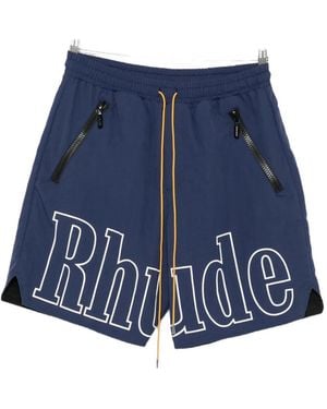 Rhude Logo-Print Drawstring Shorts - Blue
