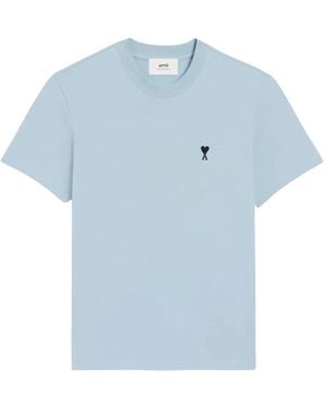 Ami Paris Heart-Logo T-Shirt - Blue