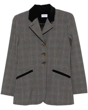 Marella Check-Pattern Velvet-Trim Jacket - Gray