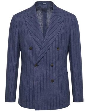 Drumohr Pinstripe-Pattern Double-Breasted Blazer - Blue