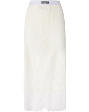 Pinko Logo-Label Lace-Overlay Skirt - White