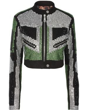Philipp Plein Strass ライダースジャケット - グリーン