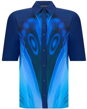 Alberta Ferretti Butterfly-Print Silk Shirt - Blue
