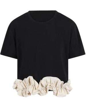 Jovonna London Cropped Ruffled-Trim Relaxed Fit T-Shirt - Black
