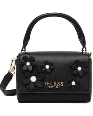 Guess Floral-Appliqué Cross Body Bag - Black