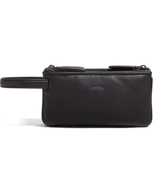 ZEGNA Triple Zip Pouch - Black