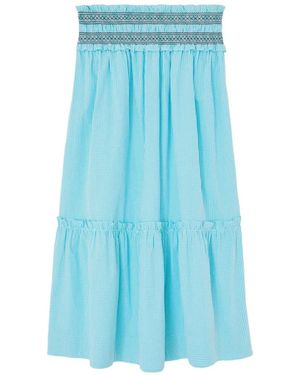 Ganni Checked Smocked Midi Skirt - Blue