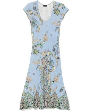 Etro Printed Cotton-Blend Midi Dress - Blue