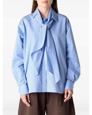Sacai Striped Pussy-Bow Shirt - Blue