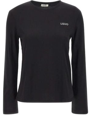 Liu Jo Rhinestone-Logo Long-Sleeve T-Shirt - Black