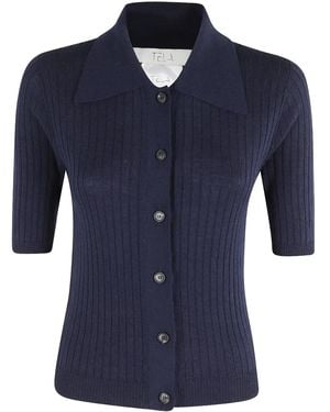 Tela Ribbed-Knit Short-Sleeves Cardigan - Blue