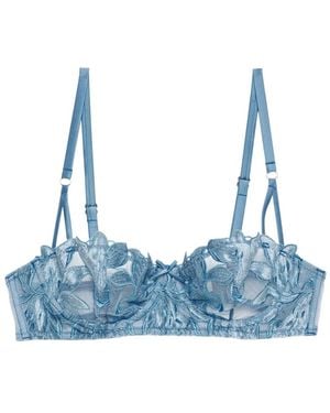 Fleur du Mal Velvet Lily Embroidered Balconette Bra - Blue