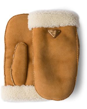 Prada Suede Mittens - Natural