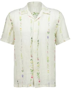 120% Lino Chemise En Lin À Fleurs - White