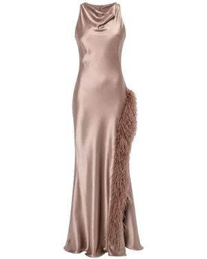 LAPOINTE Feather-Trim Maxi Dress - Natural