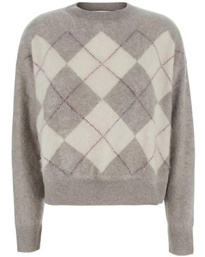 Soft Goat Brushed-Effect Argyle-Knit Jumper - Grey