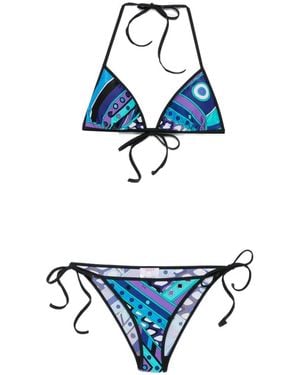 PUCCI Marmo-Print Triangle Bikini - Blue
