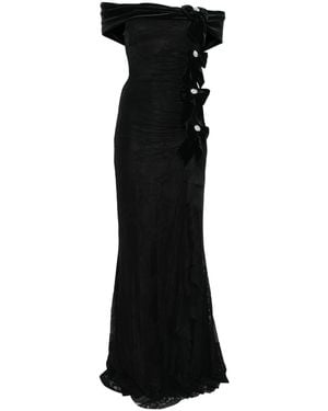 Nissa Bow-Detail Lace Maxi Dress - Black