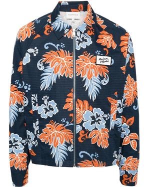 Maison Kitsuné Floral-Print Zip-Up Cotton Jacket - Blue