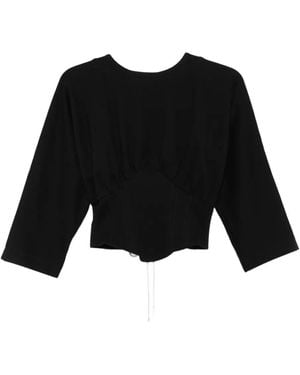 Hamza Corset-Detail Three-Quarter Sleeve Top - Black