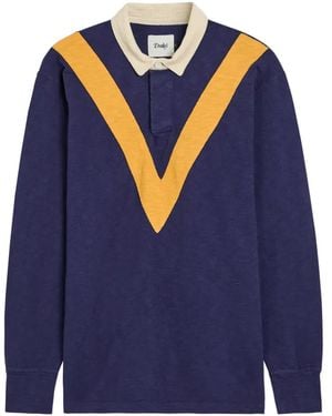 Drake's Chevron-Pattern Long-Sleeves Polo Shirt - Blue