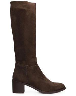 Julie Dee Suede Block-Heel Boots - Brown