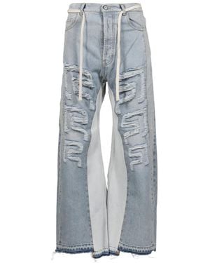 RRR123 Distressed Patchwork Jeans - Blue