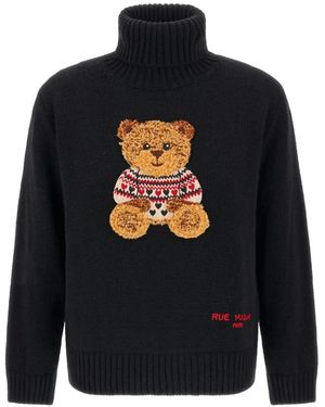 RUE MADAM PARIS Bear-Patch Roll-Neck Jumper - Blue