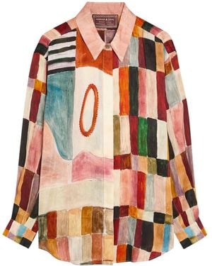 ALÉMAIS Patchwork Buttoned Shirt - Orange