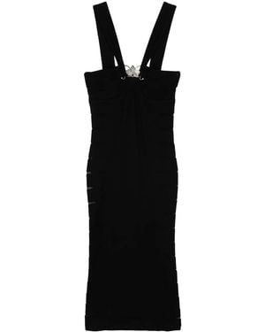 Genny Sheer-Slits Knitted Midi Dress - Black