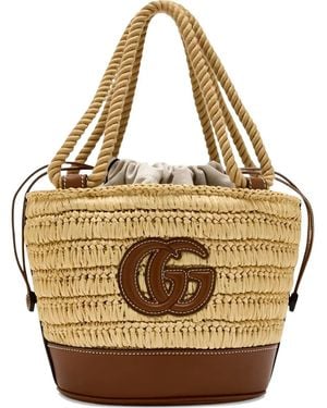 Gucci Kleine Geweven Bucket-Tas Met Gg-Logo - Metallic