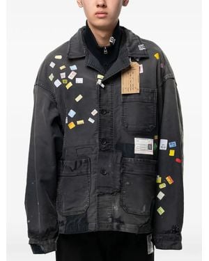 Maison Mihara Yasuhiro Price Tag Sticker Printed Repair Coverall Shirt - Brown