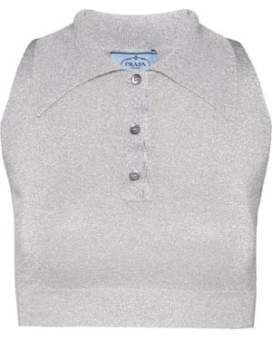 Prada Top Corto Metallizzato - Grigio