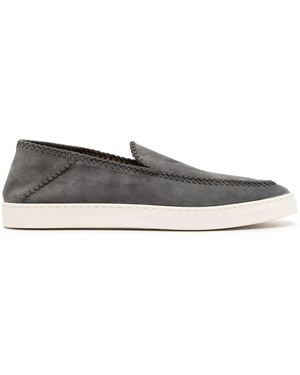 Giorgio Armani Slim-Fit Calf Leather Trainers - Grey