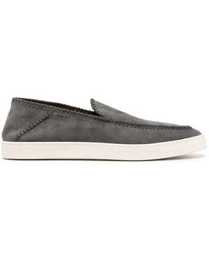 Giorgio Armani Slim-Fit Calf Leather Trainers - Grey