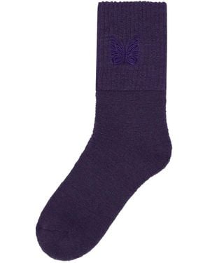 Needles Butterfly Embroidered Wool Socks - Blue