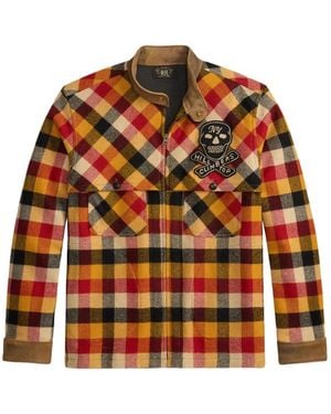 RRL Surchemise En Laine À Carreaux Et Écusson Chat - Orange