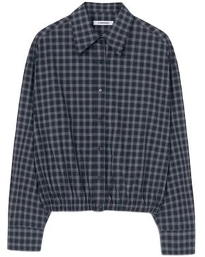 Cordera Camisa A Cuadros Con Dobladillo Elástico - Azul