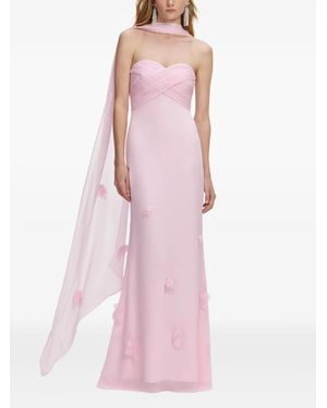 Self-Portrait Floral-Appliqué Strapless Maxi Dress - Pink