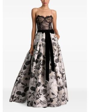 Alice + Olivia Avondjurk Met Kanten Vlakken En Bloemen-Jacquard - Wit