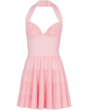 Balmain Textured Knit Halterneck A-Line Dress - Pink