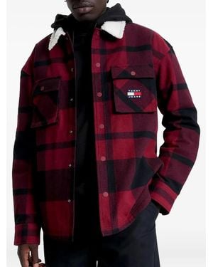 Tommy Hilfiger Check-Pattern Logo-Patch Shirt Jacket - Red