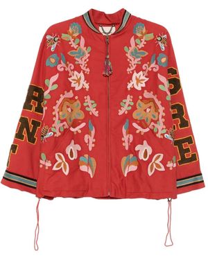 FRONT STREET 8 Floweer-Embroidered Zip-Up Jacket