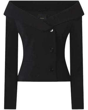 Pinko Off-The-Shoulder Jacket With Folded Neckline - Black