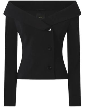 Pinko Off-The-Shoulder Jacket With Folded Neckline - Black