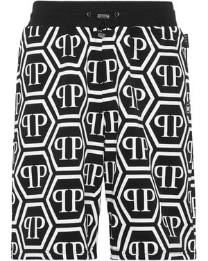 Philipp Plein Monogram Drawstring Track Shorts - Black