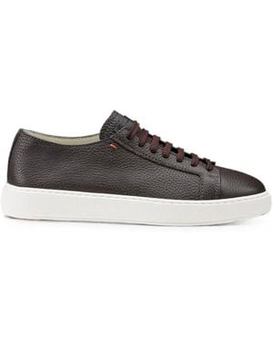 Santoni Clean Icon Mideuce Grained-Leather Trainers - Brown